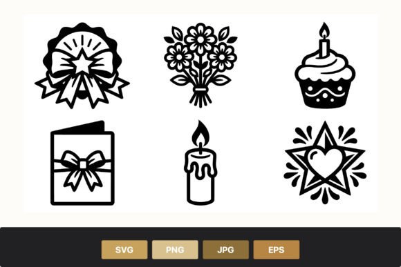 Birthday Icons Black White Vector Set Review