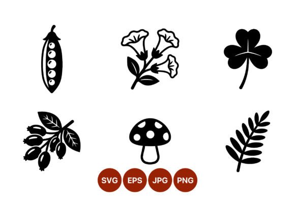 Black and White Botanical Line Art Set for Branding and Marketing