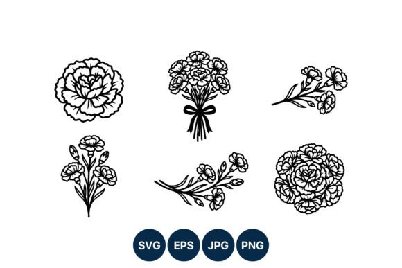Black and White Carnations Line Art Review