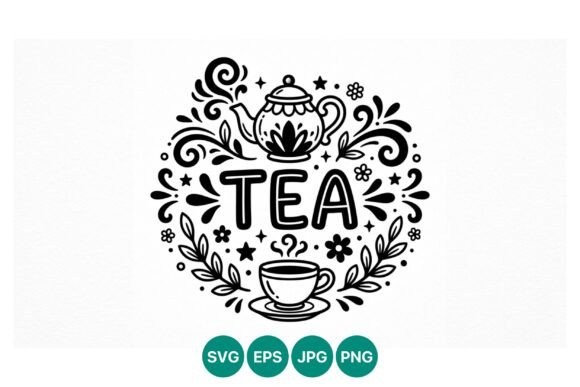 Black and White Tea Lettering with Graphics for Illustrations