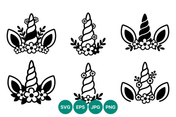 Black and White Unicorn Horn Vector Set for Branding and Packaging
