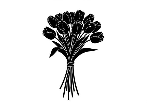 Black Silhouette Tulip Bouquet Outlines: A Versatile Graphic Design Asset