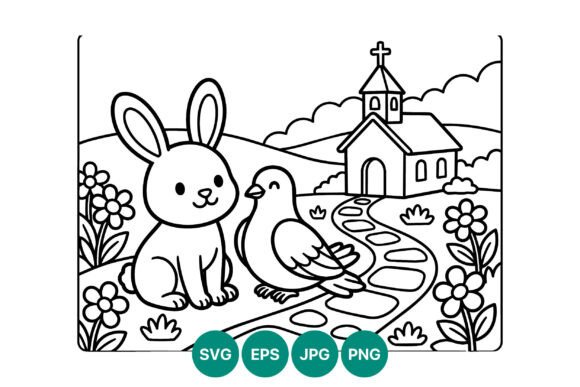 Bunny Bird Church Line Art Vector Review