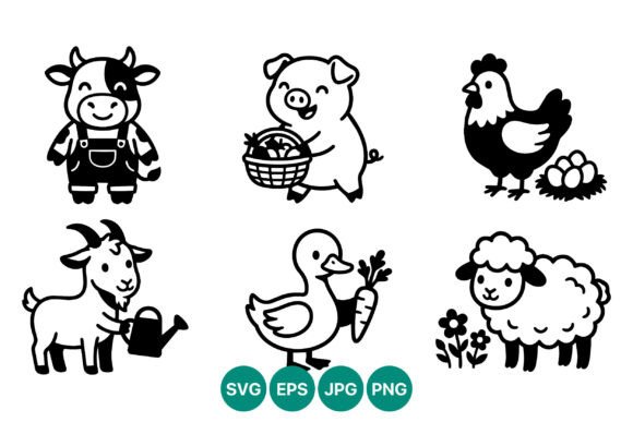 Cartoon Farm Animals Black White Vector: A Versatile Graphic Asset