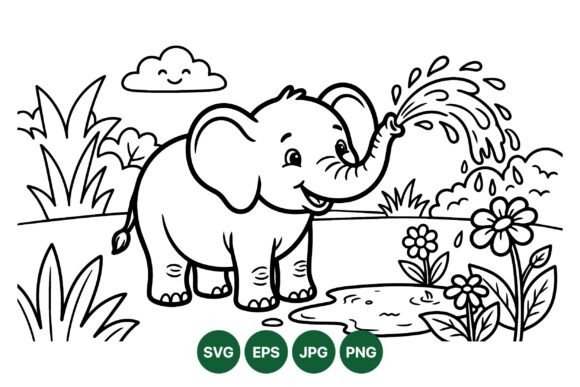 Cute Baby Elephant Coloring Svg - A Joyful Graphic Illustration