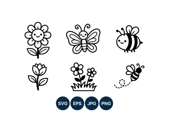 Cute Black and White Flower Bee Graphics for Illustrations