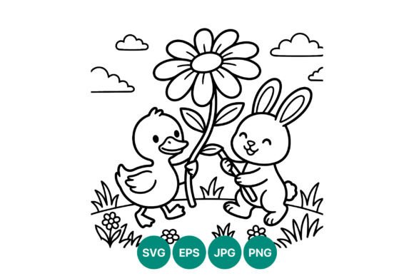 Cute Bunny and Duck Holding Flower Embroidery Design Review