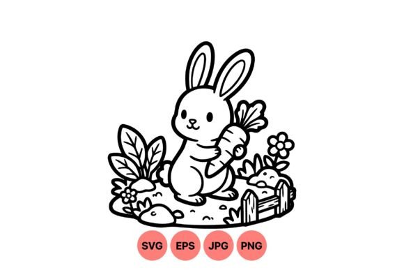 Cute Bunny Carrot Line Art for Graphics and Illustrations