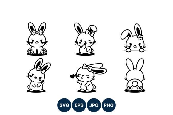 Cute Bunny Characters with Bows and Graphics