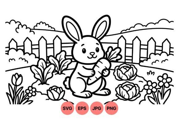 Cute Bunny Garden Coloring SVG – A Versatile Graphic for Branding