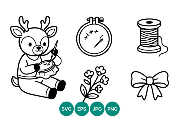 Cute Deer Sewing Line Art Vector for Branding and Marketing