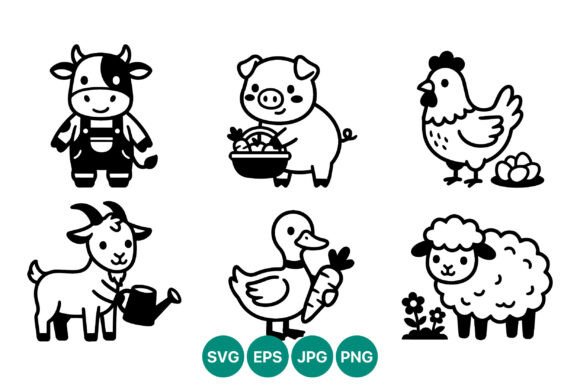 Cute Farm Animals Vector Art for Graphics and Illustrations