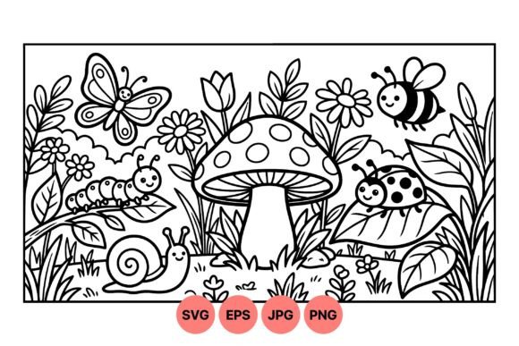 Cute Garden Bugs Coloring Svg – A Playful Graphic for Content Creators