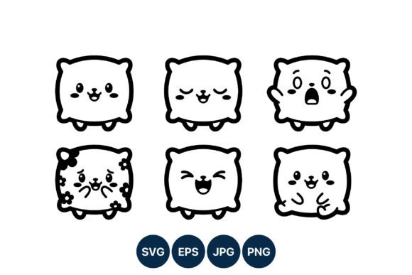 Cute Pillow Faces Cartoon Vector Graphics