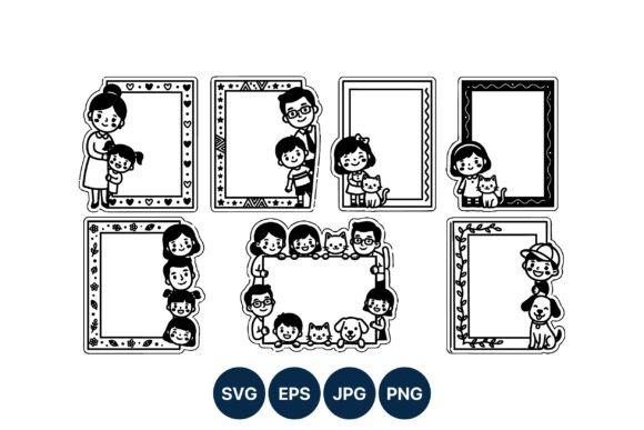 Family and Pets Cartoon Frames Graphics