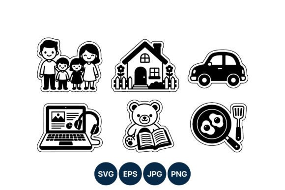Family House Car Laptop Bear Breakfast Graphics
