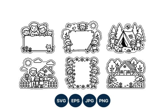 Family Scenes Line Art Vector for Local Business Branding