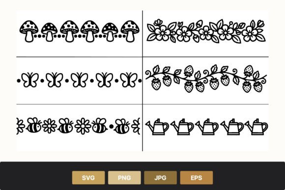 Garden Borders Black White Cute Line Art for Branding