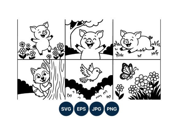 Happy Pig Bird Fox Butterfly Vector Art for Graphics and Illustrations