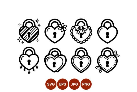 Heart Locks Line Art Vector Set for Branding and Packaging