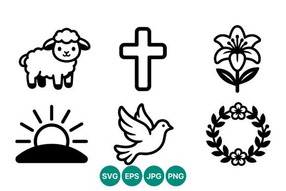 Holy Lamb Cross and Dove Line Icons Graphics
