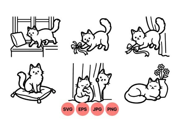 Playful Cat Line Art Clipart for Local Branding