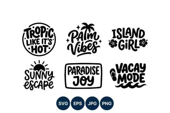 Tropical Summer Phrase Vector Set for Blog Graphics and Illustrations