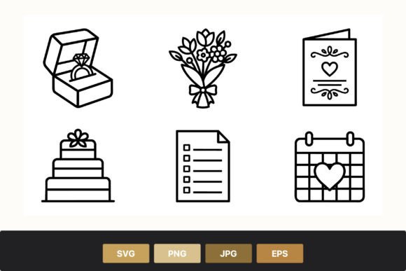 Wedding Ring Bouquet Card Icons - Graphics for Creative Projects